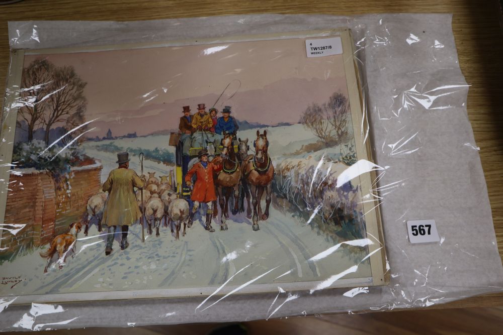 Savile Lumley (20th century), a set of four Victorian winter coaching scenes, 25.25 x 34.5cm